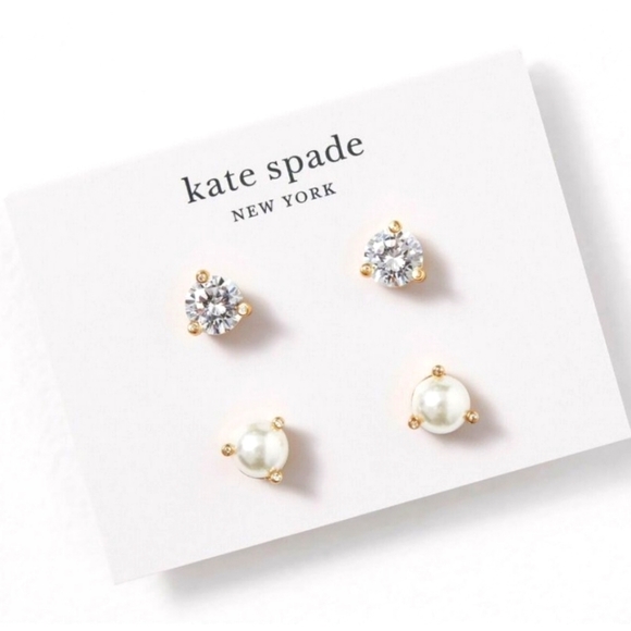 NEW Kate Spade New York Rise and Shine Earrings 2-Stud Set CZ Pearl Fab Fit Fun